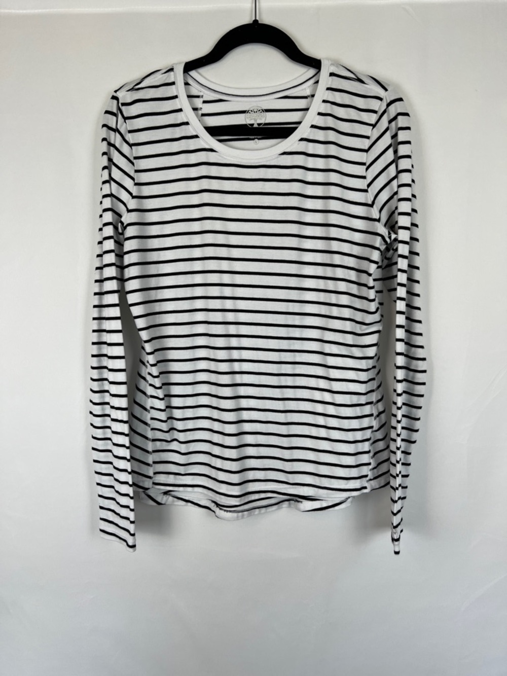 Healing Hands Black & White Striped Long Sleeve Scoop Neck Tee
